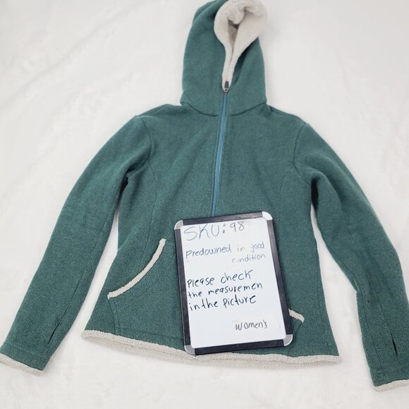 Kuhl Women's Green White Alfpaca Shop II Flight Hooded Fleece Jacket Size M - Picture 13 of 13